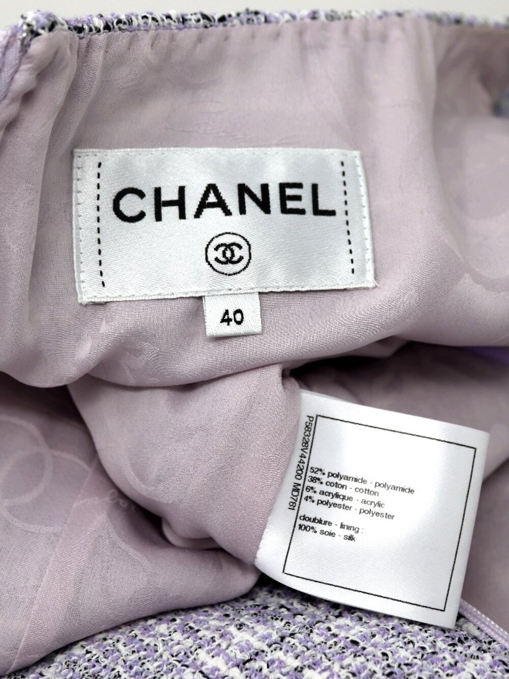 CHANEL Size 40 Lilac Purple White Dress Knee Length - Picture 10 of 15